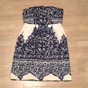 Blue and White J Crew strapless Garden Dress